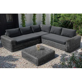 OUTFLEXX Ecklounge, grauweiß/anthrazit, Polyrattan, 6 Personen, inkl. Tisch/Hocker 90 x 90 cm und Polster aus Olefin in anthrazit