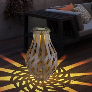 Gartendeko Laterne Solar Windlicht mit Bambusgeflecht zum Aufhängen oder Hinstellen, LED warmweiß, DxH 27x17,5 cm, Garten Terrasse