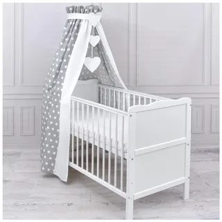 Generisch Baby Delux Babybett Himmel Betthimmel Baumwolle Baldachin für Babybett Kinderbett Wiege Stubenwagen Himmelstange Applikationen Herz Deko (Grey Dots, mit Himmelstange)