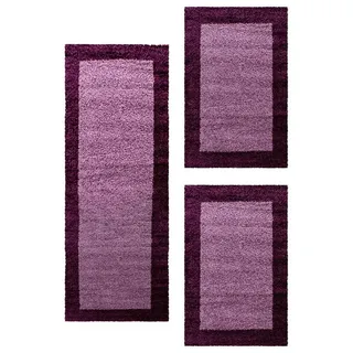 Teppium Teppich Bordüre Design, Rechteckig, Höhe: 30 mm, Schlafzimmer Teppich Bettumrandung Läufer Set 3 teilig Lila lila 80 cm x 550 cm x 30 mm
