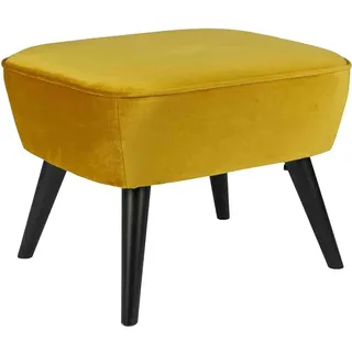 Fußhocker Sara aus Samt, modern gepolstert, ocker gelb, rechteckig, stabiles Holzgestell