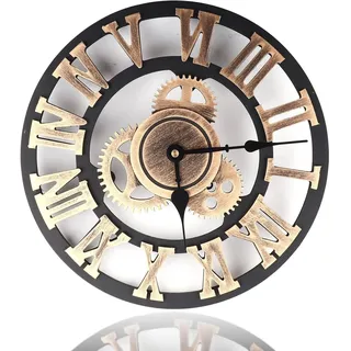 Beufee Vintage-Wanduhr, 3D-Steampunk-Uhr, rustikale Wanduhr, Zahnraduhr, Zahnrad-Wanduhr, rustikale Bauernhaus-Wanddekoration Metall-Wanduhren mit freiliegenden beweglichen Zahnrädern