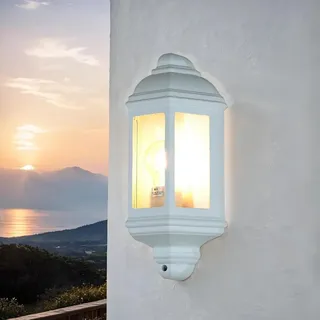 Außenwandleuchte Maritim "Outdoor & Porch" Weiß Aluminium Glas Wandlampe Balkon Terrasse Garten - Weiß