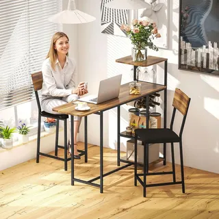 Homcom Bartisch mit Barhocker Set 3-tlg. klappbar 75 x 120 x 75 cm Braun