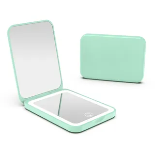 Kintion LED Taschenspiegel, 1X/3X Reisespiegel mit licht, Wiederaufladbarer Taschenspiegel, 3 Farbtemperatur Klappbar, Dimmbar, Kleine Handtaschenspiegel Frauen als Geschenk, Mintgrün