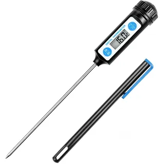 Anpro Küchen-Thermometer, Digital, mit langer Sonde und LCD-Anzeige für Speisen, Fleisch, Öl, Milch, Wein, zum Grillen und für heißes Wasser - Schwarz, S