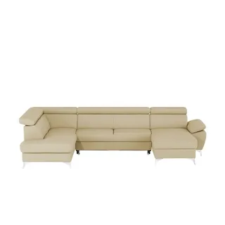 uno Wohnlandschaft mit verstellbarem Kopfteil Apollo , beige , Maße (cm): B: 338 H: 96 T: 210.0
