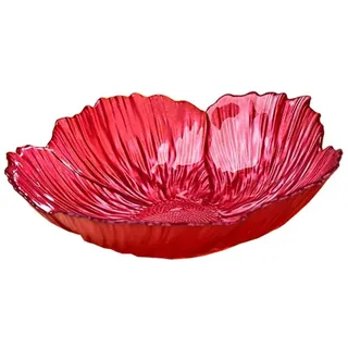 Obstschale aus Glas, Blumenform, dekorative Glasschale, Brot, Snack, Schmucktablett, Süßigkeitentablett, rutschfeste Süßigkeitenschale für Obst-Dessert (mittelgroß, rot)