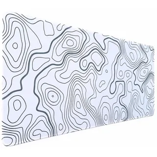 EXTRAPINS White Topographic Mouse Pad, Extended Large Gaming Desk Pad with Non-Slip Rubber Base and Stitched Edges, XL Mousepad for Keyboard and Mouse, Home Office Use, 31.5 x 11.8 inch