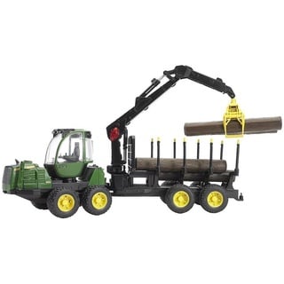 Bruder® Spielzeug-Traktor 2133 John Deere 1210E, Rückzug, mit 4 Baumstämmen und Holzgreifer, Maßstab 1:16 grün