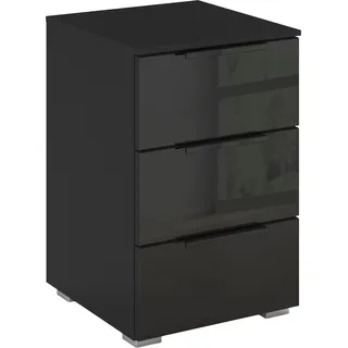 Nachtkommode RAUCH "Nachttisch Nachtkonsole MONTCLAR Frontauswahl Dekor/Hochglanz/Glas", schwarz, glas schwarz, griffe schwarz, B:40cm H:61cm T:42cm, Holzwerkstoff, Sideboards, mit 3 geräumigen Schubladen, viele Griffvarianten MADE IN GERMANY