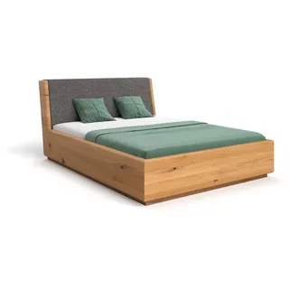 Luxusbetten24 Holzbett Designer Holzbett Cassian, aus massiver Eiche mit Stauraum grau 208 cm x 237 cm