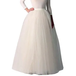Cocila Damen Tüllrock Langer Prinzessinenkleid Brautjungfernrock Party Einfarbig Hohe Taille Gittergewebe Erwachsene Tutu Tanzen Rock Petticoat Ballettrock Unterrock(Weiß,One Size) - Einheitsgröße