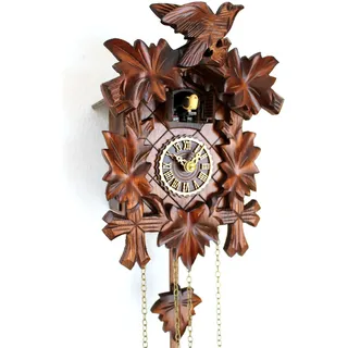 CLOCKVILLA HETTICH-UHREN Kuckucksuhr geschnitzt Quarz Uhr Kuckuckuhr 5 Laub Vogel