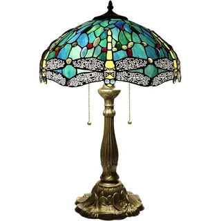 Kinbolas Tischlampe Im Tiffany-stil 16 Zoll Blaue Libelle Art deco beleuchtung Handgefertigte Buntglaslampenschatten Nacht Nachtte Schlafzimmerlampe,Wohnzimmer Tischdekoration Licht