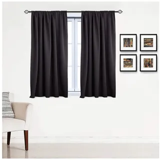 Woltu 2er Set Gardine Blickdicht, 250 g/m2, Mit Kräuselband Anthrazit 135x175 cm,