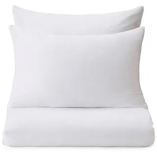Urbanara Partnerbettwäsche Samares Bettwäsche Set - 100% Baumwolle, Baumwolle, 3 teilig, Weiches Jersey, Unifarben, mit Reißverschluss weiß