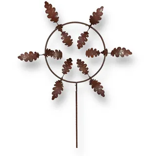 Crispe Home & Garden | Windspiel Gartenstecker Eichenlaub|Höhe 243 cm/Durchmesser Deko 92 cm| Deko Gartenstecker | Gartendekoration Metall | Hochwertig und langlebig