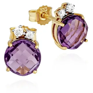 NKlaus Paar Ohrstecker Paar Ohrstecker 333 Gelbgold 8 Karat 7mm echt Amethyst Damen Goldohrri