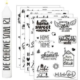5 Bögen Kerzentattoos Familie & Liebe, Rub on Sticker für Kerzen, Kerzenaufkleber Sprüche, Transferfolie für Glas Holz DIY Deko, Kerzen Sticker Set zum Basteln und Verschenken