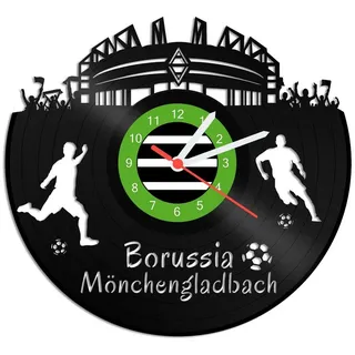 GRAVURZEILE Wanduhr Schallplattenuhr Borussia Mönchengladbach - 100% Vereinsliebe - schwarz