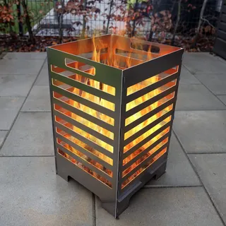 teileplus24 FT01 Feuertonne Feuerschale Feuerkorb Groß Eckig Steckbar Leichte Reinigung, Design:Stripes 50cm