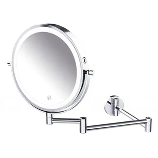 DEUSENFELD Kosmetikspiegel Wand-Akku-Doppel-LED WL53CA / WL73CA / WL103CA (5x/7x/10x Vergrößerung + Normalspiegel, 10Min Abschalttimer, Dimmer, 3 Lichtfarben, 3000mAh Akku, USB-C), 3-Fach Gelenkarm, 49cm Ausladung !