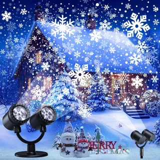 Moxled Projektor Weihnachten Aussen, Doppelter Kopf Dynamische LED Schneeflocken Projektor mit Timer, Wasserdicht Weihnachtsbeleuchtung außen für Garten Fenster Wand Hof Party Weihnachtsdeko