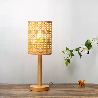 GUANSHAN Handgefertigte Rattan-Tischlampe, Nachtlicht, Wabi-Sabi-Stil, Rattan-Nachttischlampe mit Holzsockel, Tischleuchte, dekorative Tischbeleuchtung für Schlafzimmer, Wohnzimmer, Stil 2