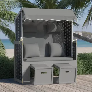 Strandkorb Mit Kissen Poly Rattan Massivholz Anthrazit Schwarz