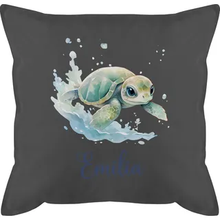 Kissen 50x50 - Schildkröte mit Name personalisiert I Zootiere I Panzertier - 50 x 50 cm - Grau - Geschenke schildkröten Personal Turtle tiermotiv und schildkrötenmotiv personalierten Turtles