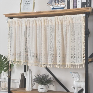 CULASIGN Beige Scheibengardine Landhaus Retro Kurze Scheibengardine Boho Vorhang Baumwolle Leinen Kurzstore Gardinen mit Quasten für Küche Wohnzimmer Schlafzimmer (Beige Kupfer,W x H 150X60cm)