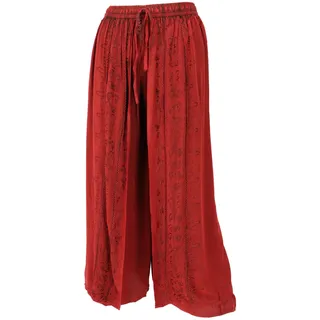 GURU SHOP Palazzohose, Langer Boho Hosenrock, Orienthose, Bestickte Sommerhose - Rot, Damen - 38