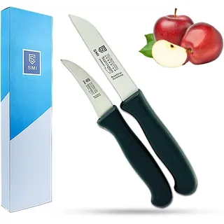 SMI 2er Set Schälmesser Solingen - Kleine kneipchen messer, Gemüsemesser & Obstmesser, gebogen und gerade, Made in Germany, Edelstahl Klingen, Premium Küchenmesser