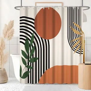 Jssevn Anti-schimmel-duschvorhang, Terrakotta, 180 X 180 Cm, Waschbarer Stoff, Badewannenvorhang Im Boho-stil, Orange, Abstraktes Design