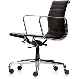 Vitra - EA 117 Bürostuhl Chrom mit Armlehnen, drehbar, Hopsak nero (Hartbodenrollen)