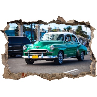 Pixxprint 3D_WD_S1994_62x42 schickes Auto in Havanna Wanddurchbruch 3D Wandtattoo, Vinyl, bunt, 62 x 42 x 0,02 cm