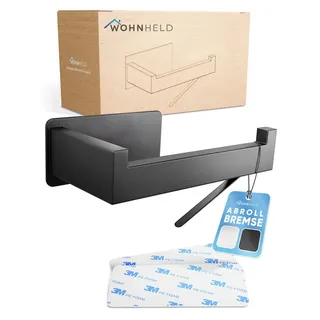 wohnheld Toilettenpapierhalter ohne Bohren - Mit Abroll-Bremse - Klopapierhalter zum Kleben - Klorollenhalter Bad - WC Rollenhalter Edelstahl - Schwarz Rechts geöffnet
