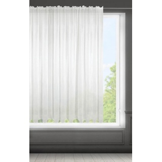 Eurofirany Frida Voile Gardine Vorhang mit Kräuselband - 1 STK. Transparent Gardine Leinenoptik Durchsichtig Einfarbige für Schlafzimmer Wohnzimmer Kinderzimmer, 300x160 cm, Weiß