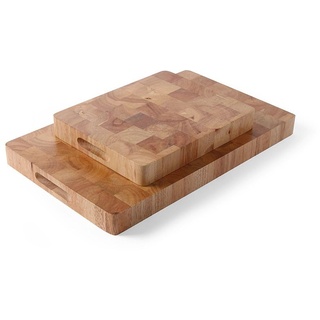 HENDI Holzschneidbrett, Hochwertiges Kautschuk-Holz, mit Griffmulden, Küchenbrett, 530x325x(H)45mm