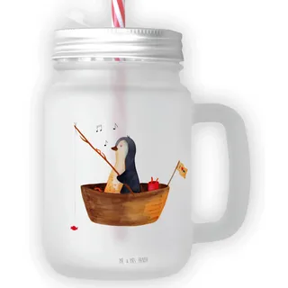 Mr. & Mrs. Panda Trinkglas Mason Jar Pinguin Angelboot - Geschenk, Henkelglas, Neustart, Sommerparty Einrichtung, optimistisch, genießen, Mason Jar