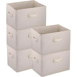 Hejo 5 Stück Stoff Aufbewahrungsbox Groß, 38x25x25cm Faltbare Stoffboxen Aufbewahrung, Kleiderschrank Organizer, Schrank Organizer, Aufbewahrungskorb für Kleidung, Spielzeug, Bücher(Beige)