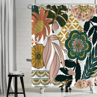 Duschvorhang, 180 X 180 Cm, Boho-stil, Blumenmuster, Rosenblatt, Grün, Schimmelresistent, Wasserdicht, Poly