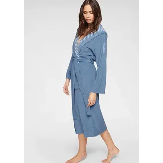 KangaROOS Damenbademantel Dalia, ideal für Sauna & Spa, Hotelbademantel, Morgenmantel, Langform, Wirkfrottier, Kapuze, Gürtel, Uni-Farben und innen mit Streifen, Bademantel mit Taschen, XS-2XL blau S | 120 cm