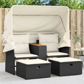 Festnight Ausziehbares Gartensofa Mit Dach - Rattan 2 Sitzer Lounge Mit Hocker - Kleines Balkonmöbel Set Aus Polyrattan Mit Sonnendach