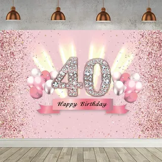 40. Geburtstag Deko für Frauen, 40 Geburtstagsdeko Banner, 40. Geburtstagsfeier Poster Diamantelement Foto Hintergrund, 40 Geburtstag Party Kuchen/Tabelle/Mauer/Garten Dekoration Plakat