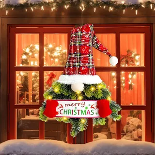 Weihnachten Deko Türkranz, Wichtel Türkranz Weihnachten Außen, Weihnachtskranz Haustür, Wichtel Türschild, Weihnachtswichtel Kranz Für Innen Draußen Wand Türdeko (A)