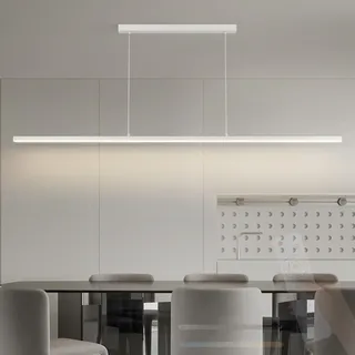TZSMUM LED Lang Linear Pendelleuchte mit Fernbedienung Hängeleuchte 2700K-6500K Dimmbar Pendellampe Eisen Aluminium Minimalistisches Design für Esszimmer Küche Esstisch (120cm,Weiß)