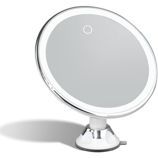 Fancii wiederaufladbarer Vergrößerungsspiegel mit 3 dimmbaren LED Lichteinstellungen, 10 facher Vergrößerung, Starker Saugnapf, 20cm beleuchteter Make-Up Kosmetikspiegel mit Blendfreier Licht(Luna 2)