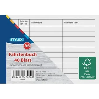 Stylex Fahrtenbuch A6 40 Blatt Weiß